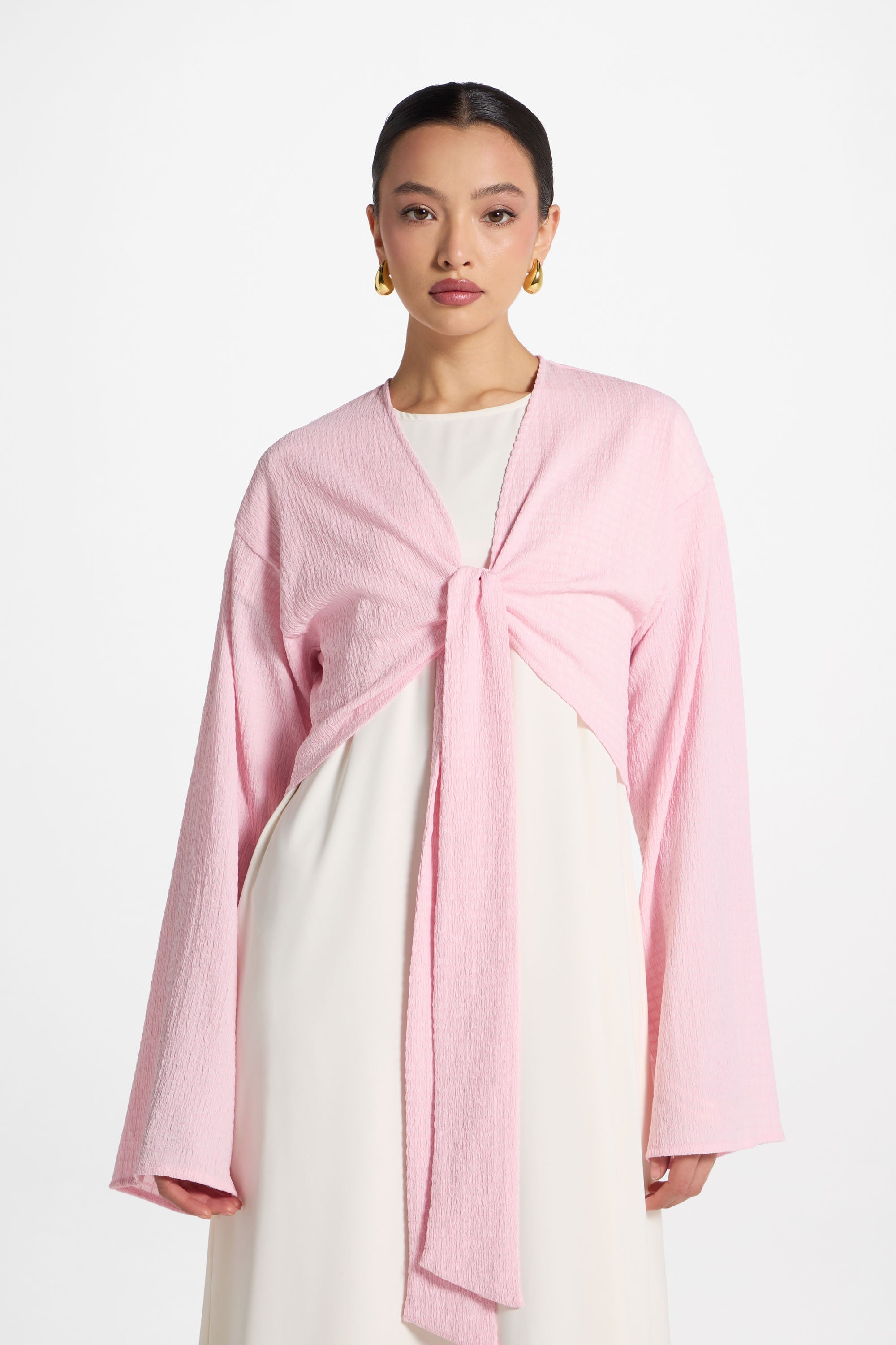 Wrap Tie Cardigan Top - Pastel Pink Abayas Veiled
