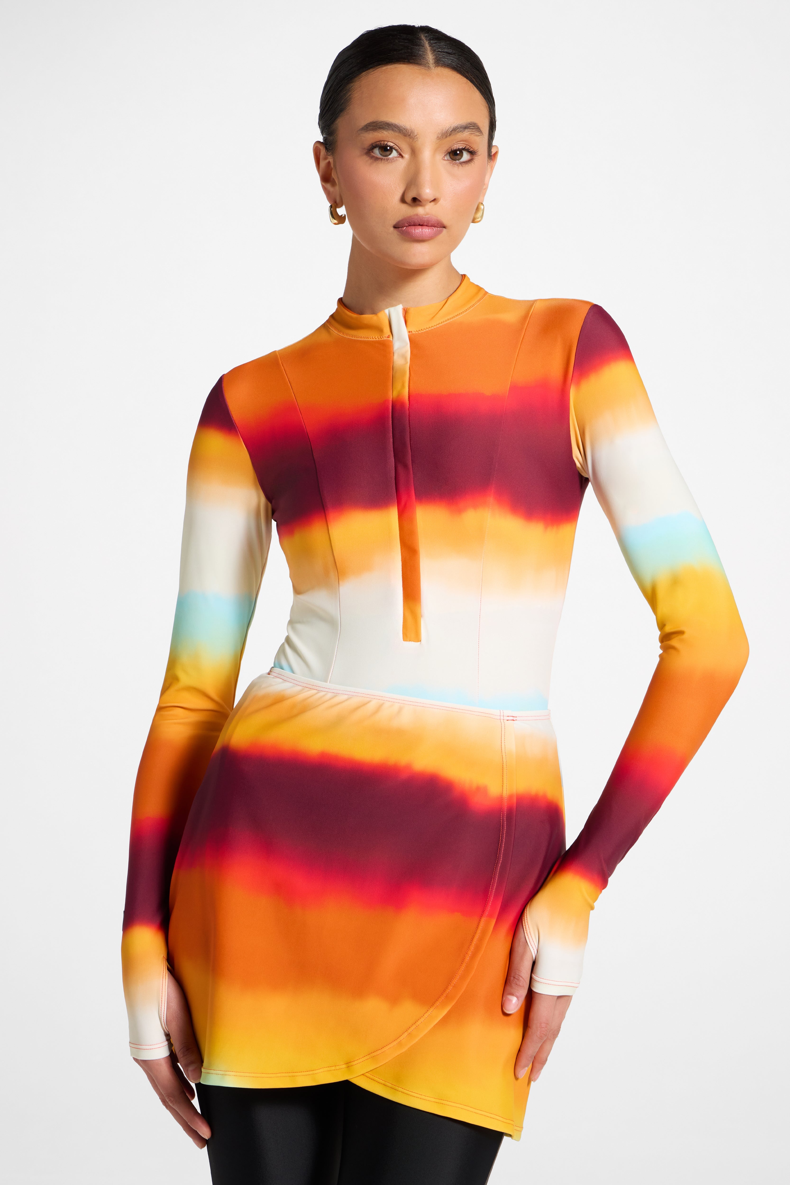 Wrap Two Piece Swimsuit & Skirt Set - Sunset Ombre Swim Veiled