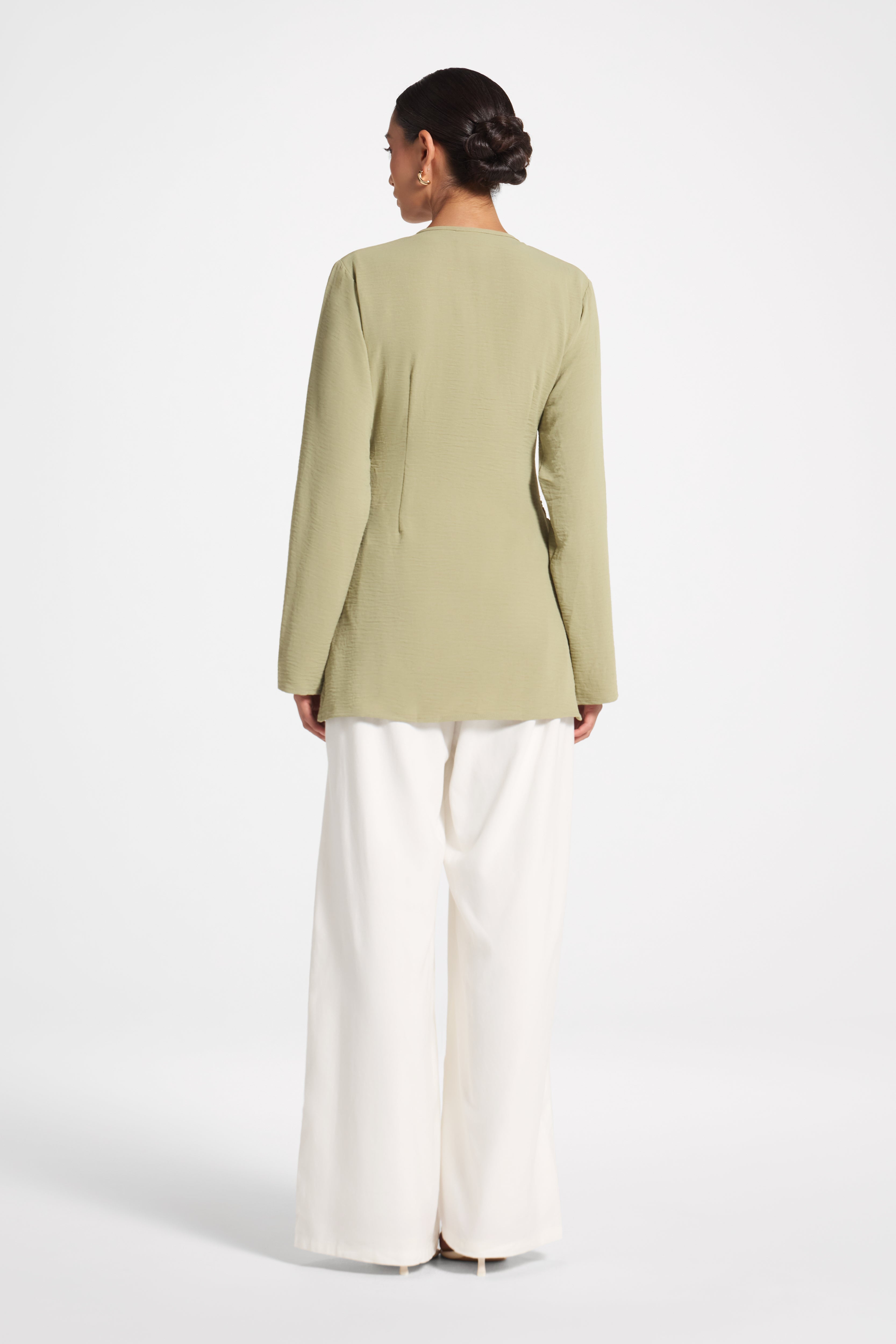 Wrinkle Tie Front Top - Sage Veiled