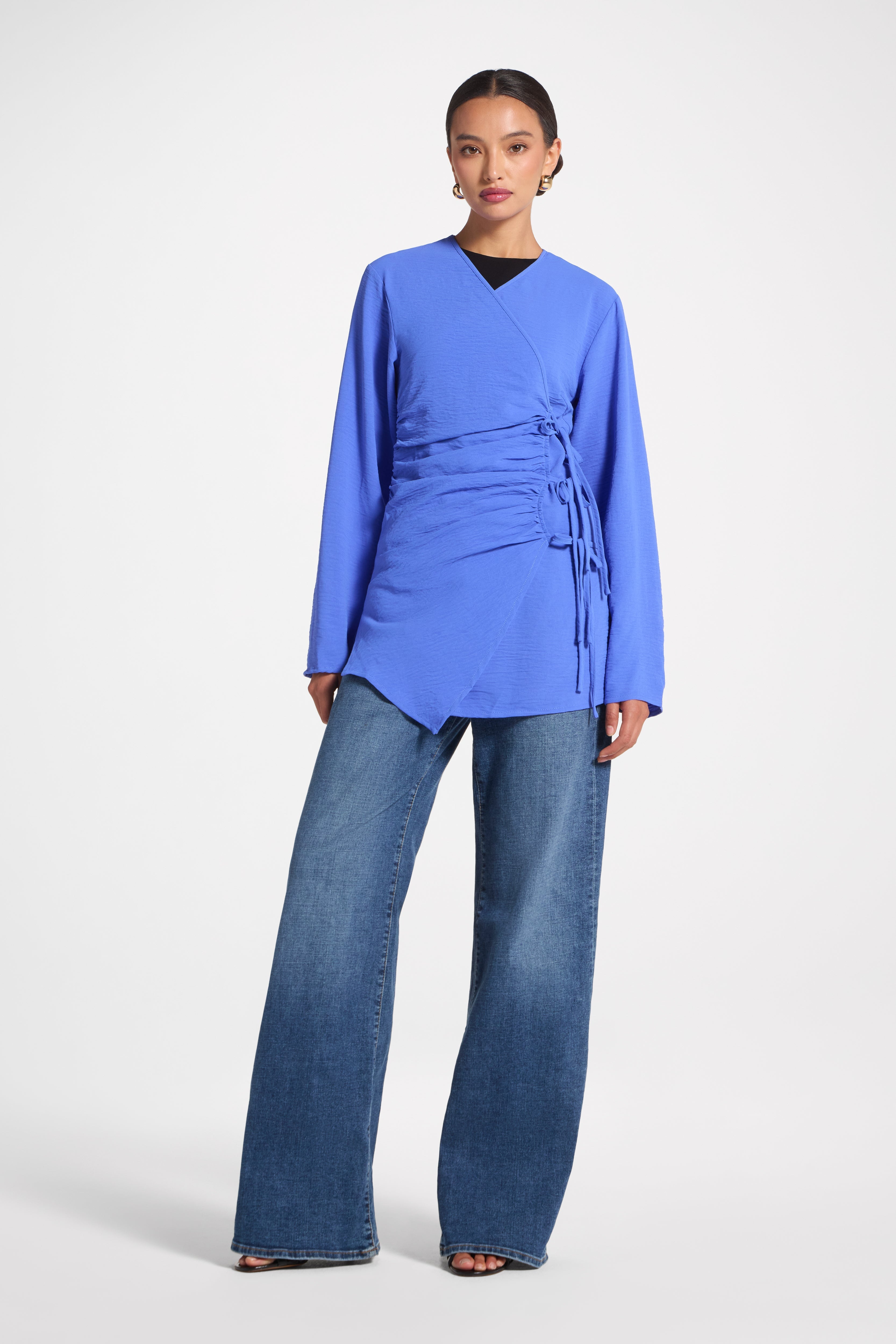 Wrinkle Tie Front Top - Ultramarina Veiled