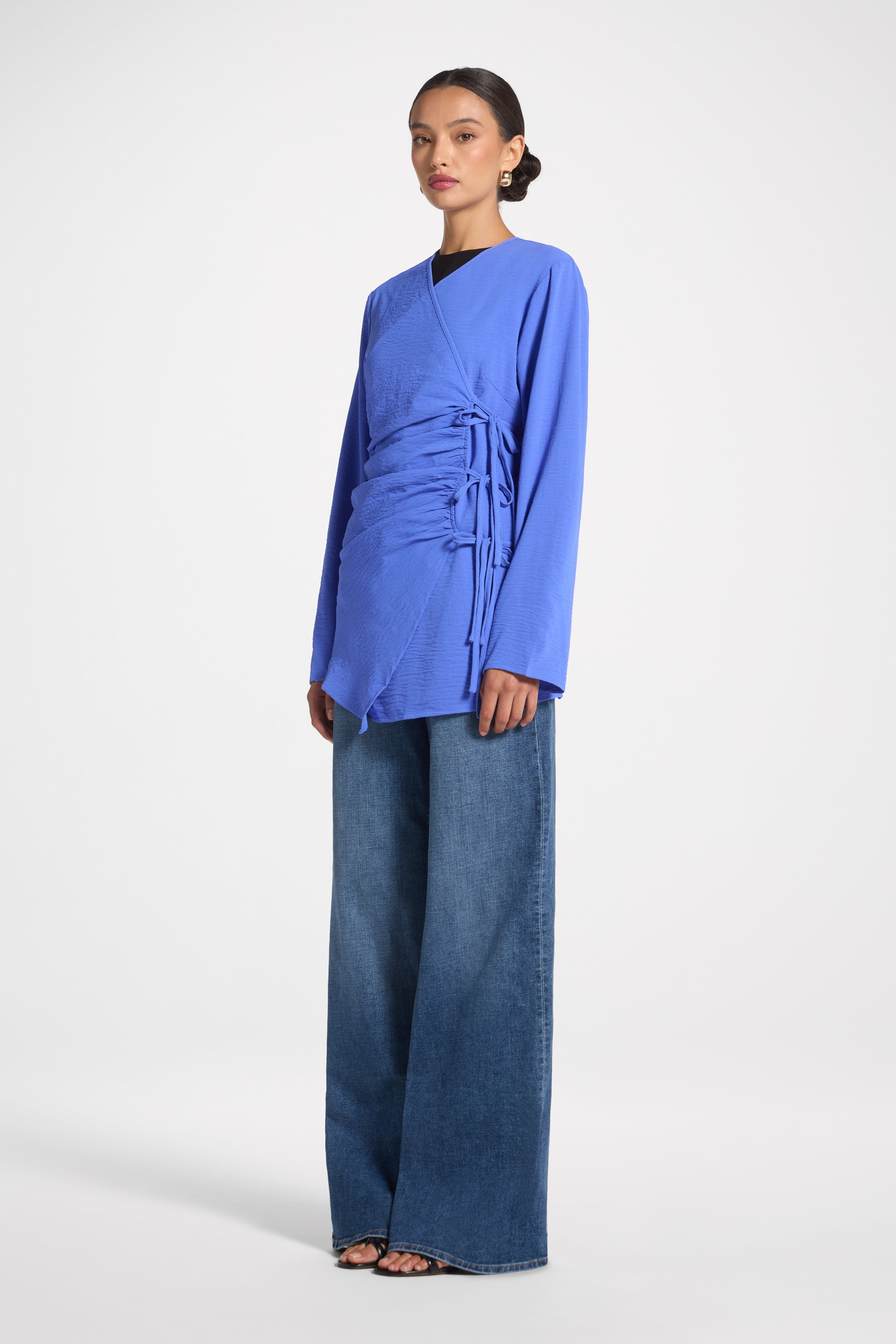 Wrinkle Tie Front Top - Ultramarina Veiled