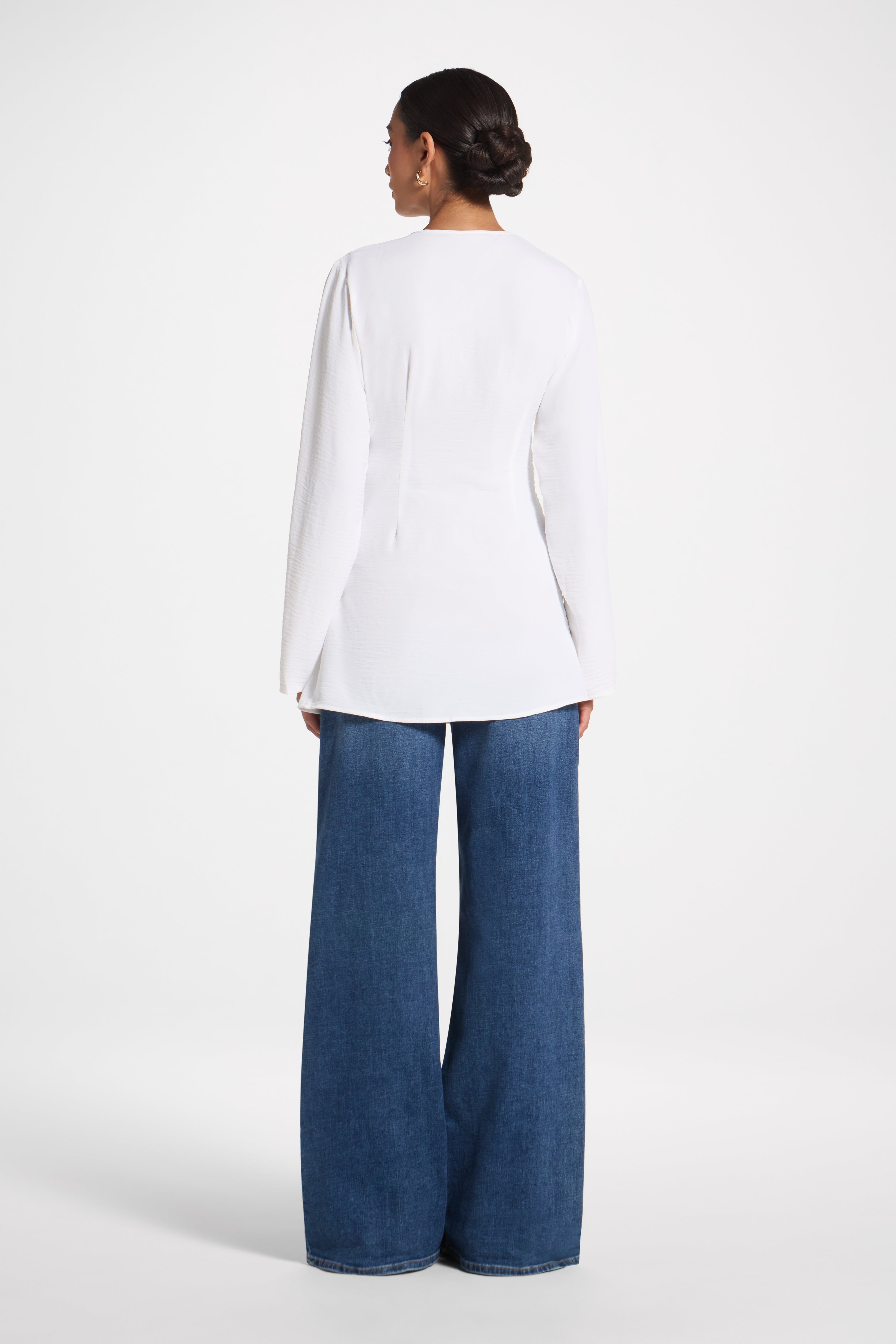 Wrinkle Tie Front Top - White Veiled