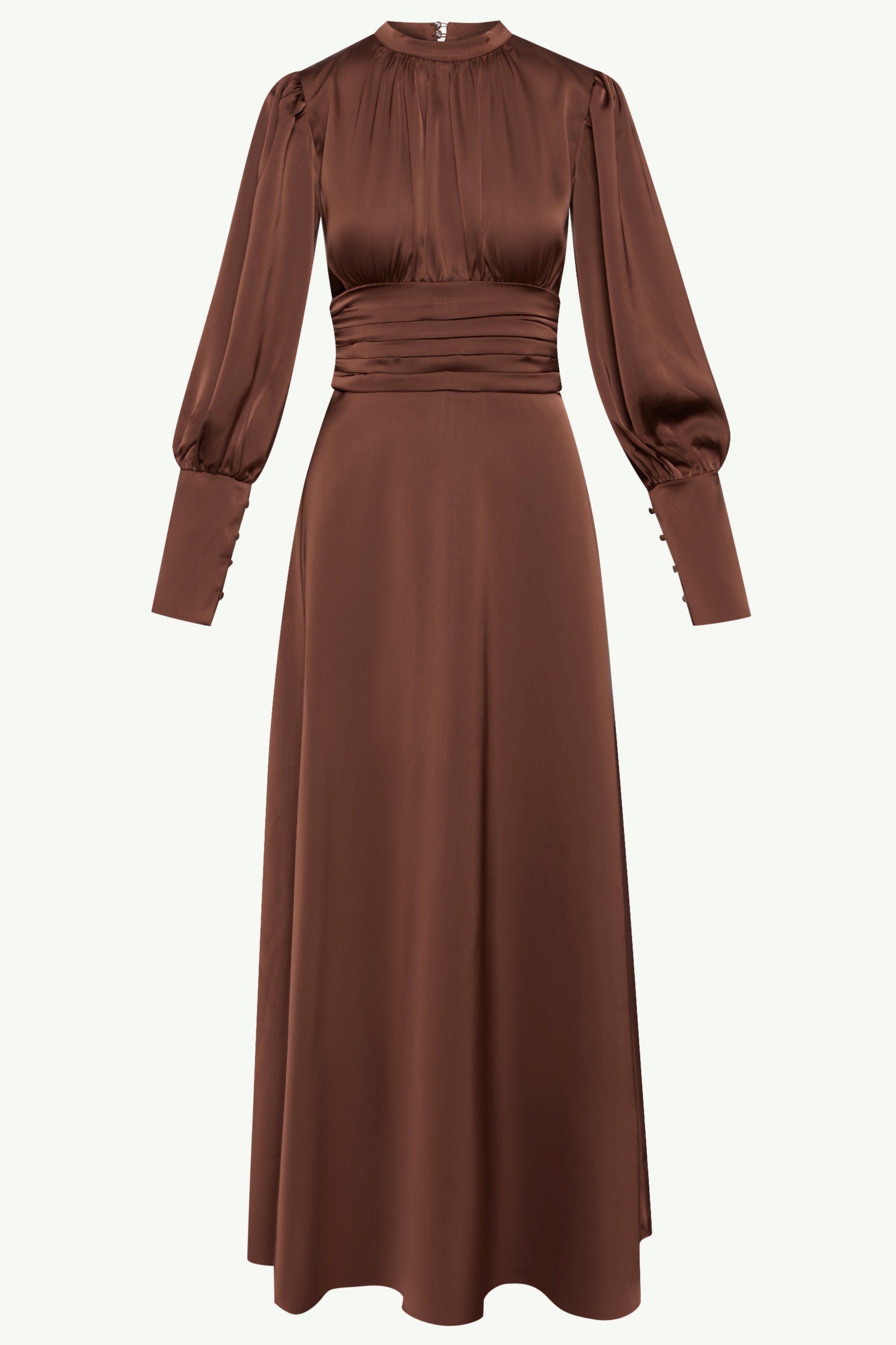 Yasmeena Pleated Waist Satin Maxi Dress - Chocolate Clothing epschoolboard 