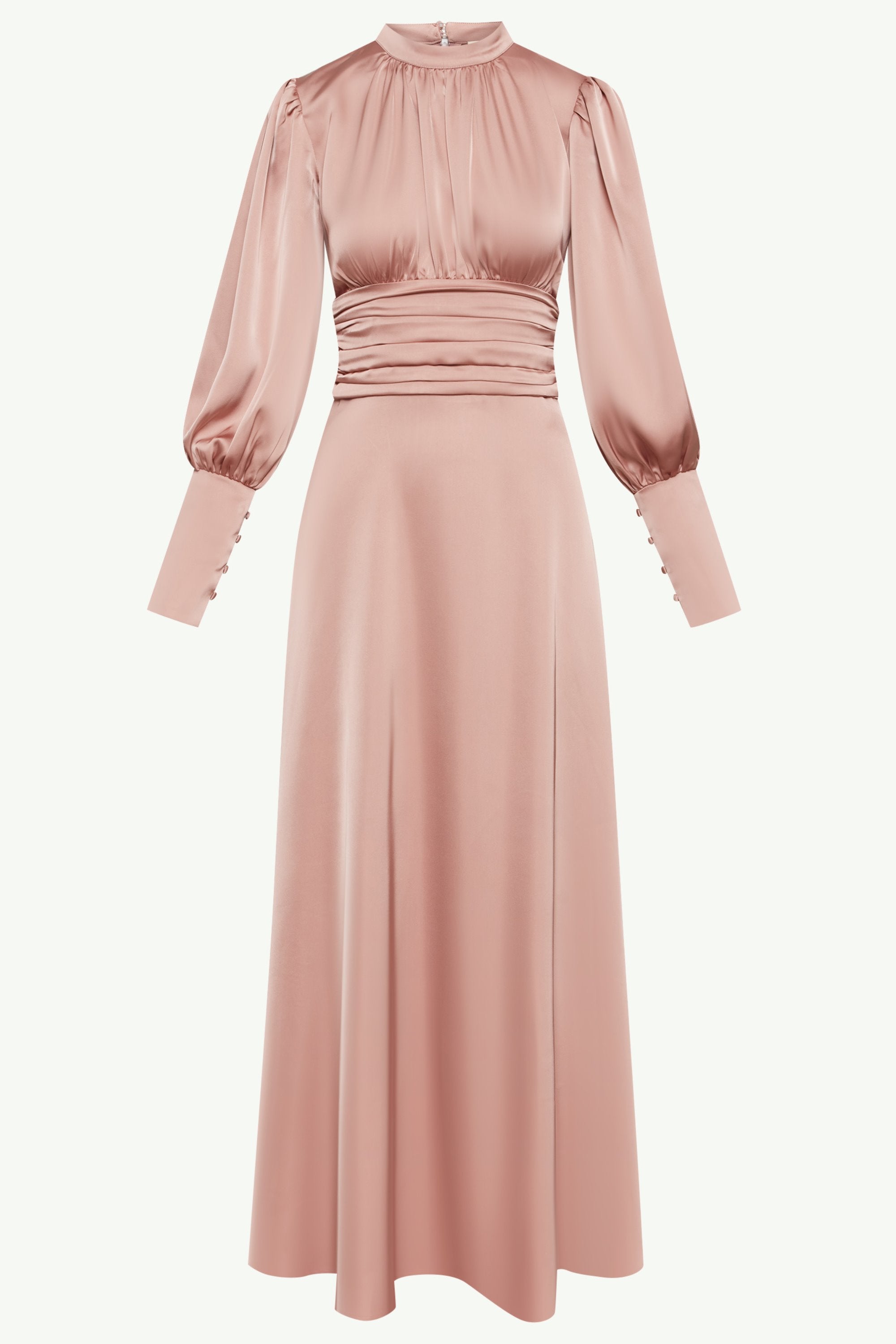 Yasmeena Pleated Waist Satin Maxi Dress - Dusty Rose Clothing epschoolboard 