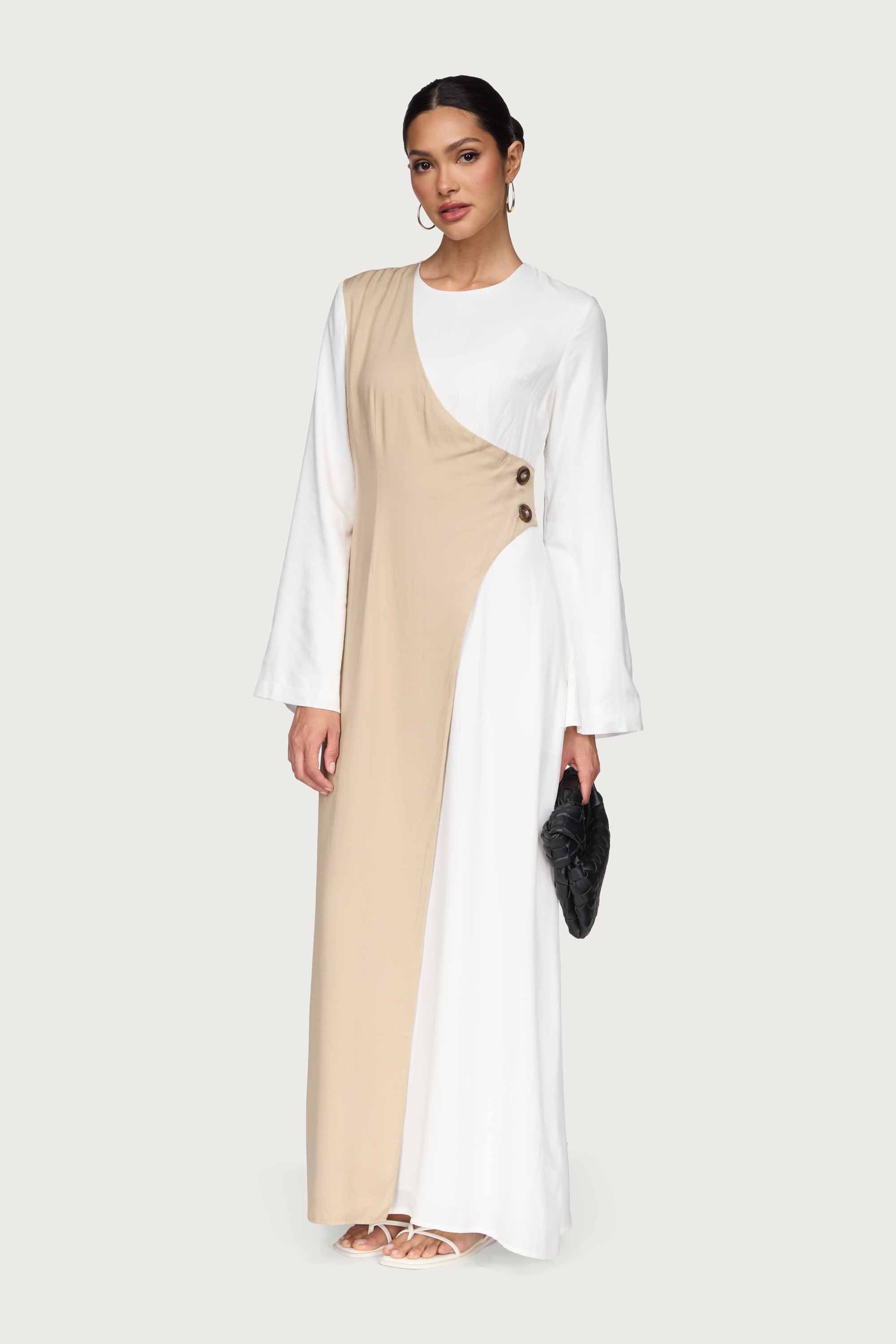 Yumna Contrast Wrap Maxi Dress - Sand Dune Dresses Veiled