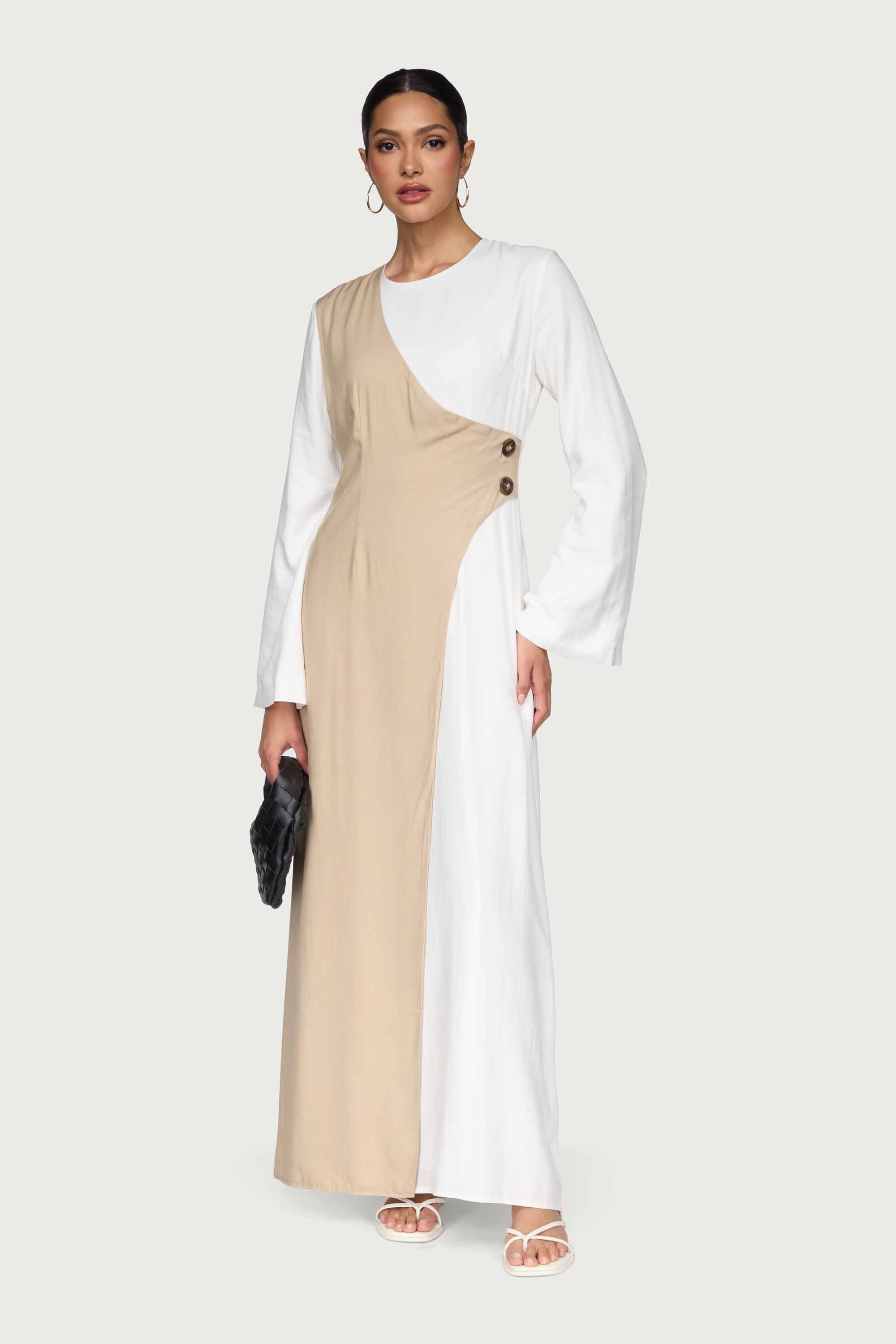 Yumna Contrast Wrap Maxi Dress - Sand Dune Dresses Veiled