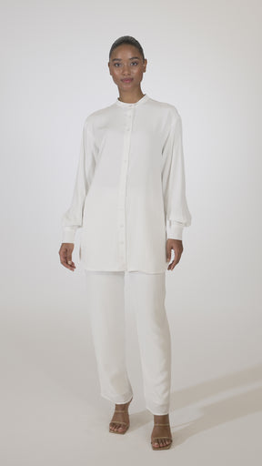 Nashwa Textured Rayon Button Down Tunic - White