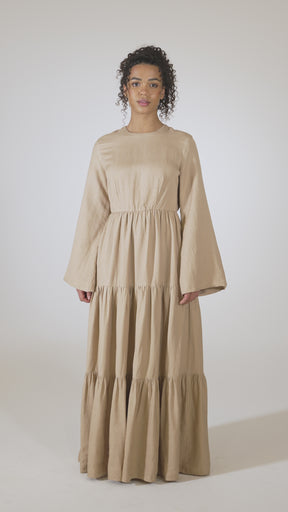 Manar Linen Kimono Sleeve Maxi Dress - Caffe