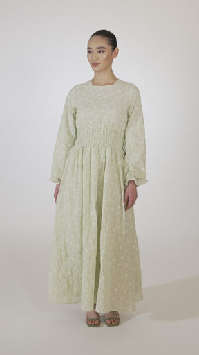 Marwa Green Floral Rouched Maxi Dress