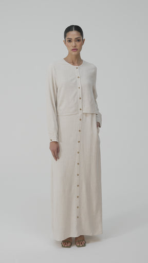 Sabah Cotton Linen Overlay Maxi Shirt Dress - Off White
