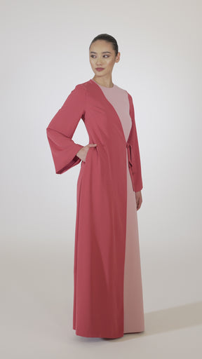 Omaya Two Tone Wrap Front Maxi Dress - Rosewood Pink