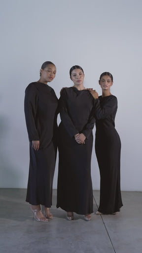 Aysha Satin Maxi Dress - Black