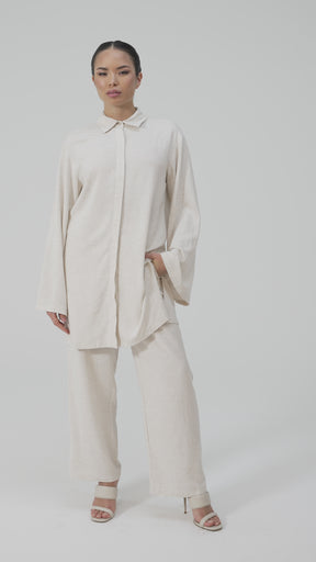Gemma Linen Kimono Sleeve Button Down Top - Off White