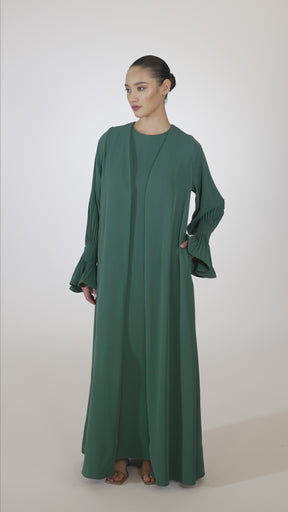 Jamila Cinched Sleeve Open Abaya - Teal