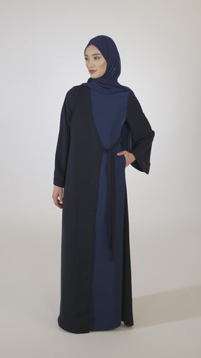 Omaya Two Tone Wrap Front Maxi Dress - Dark Blue