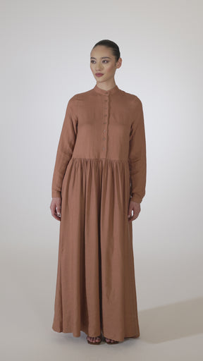 Karima Flowy Linen Maxi Shirt Dress - Rosewood