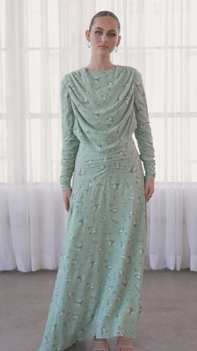 Valeria Floral Rouched Asymmetric Maxi Dress