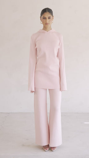Hooded Knit Bell Sleeve Top - Pink Clay