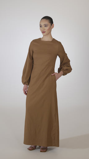 Farida Linen Maxi Dress - Brown Sugar