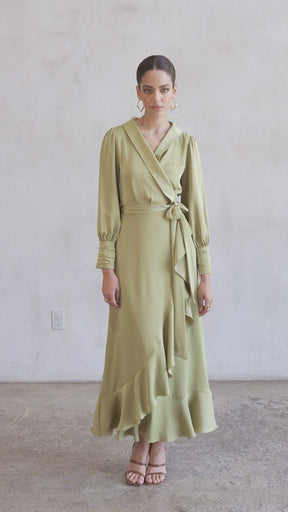 Shereen Wrap Front Satin Maxi Dress - Cypress Green