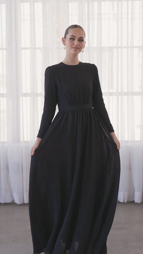 Lana Textured A Line Maxi Dress - Black