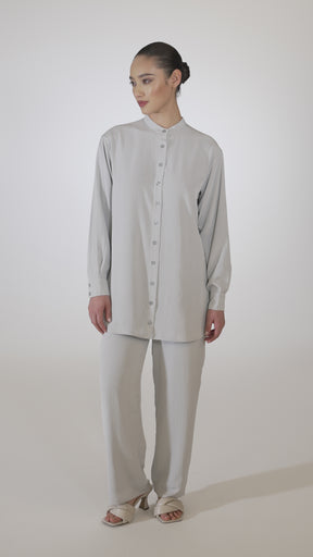 Nashwa Textured Rayon Button Down Tunic - Soft Grey