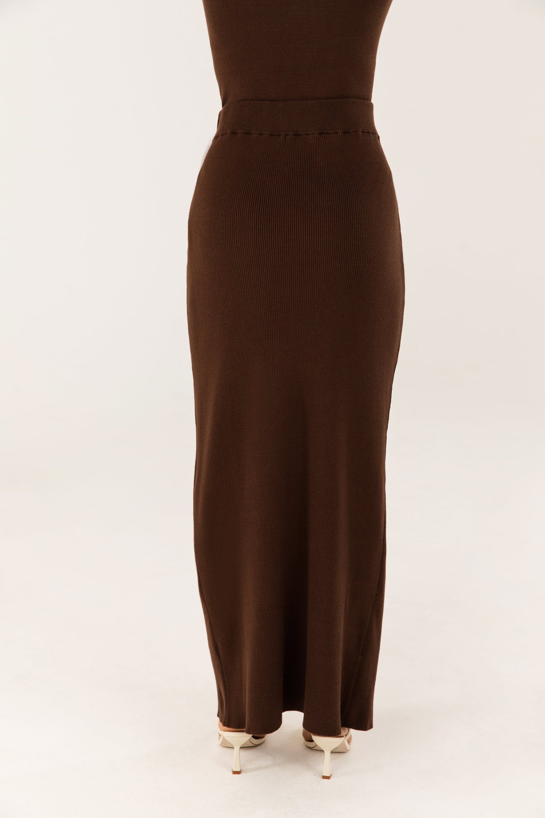Alara Faux Wrap Knit Maxi Skirt - Chocolate Brown saigonodysseyhotel 