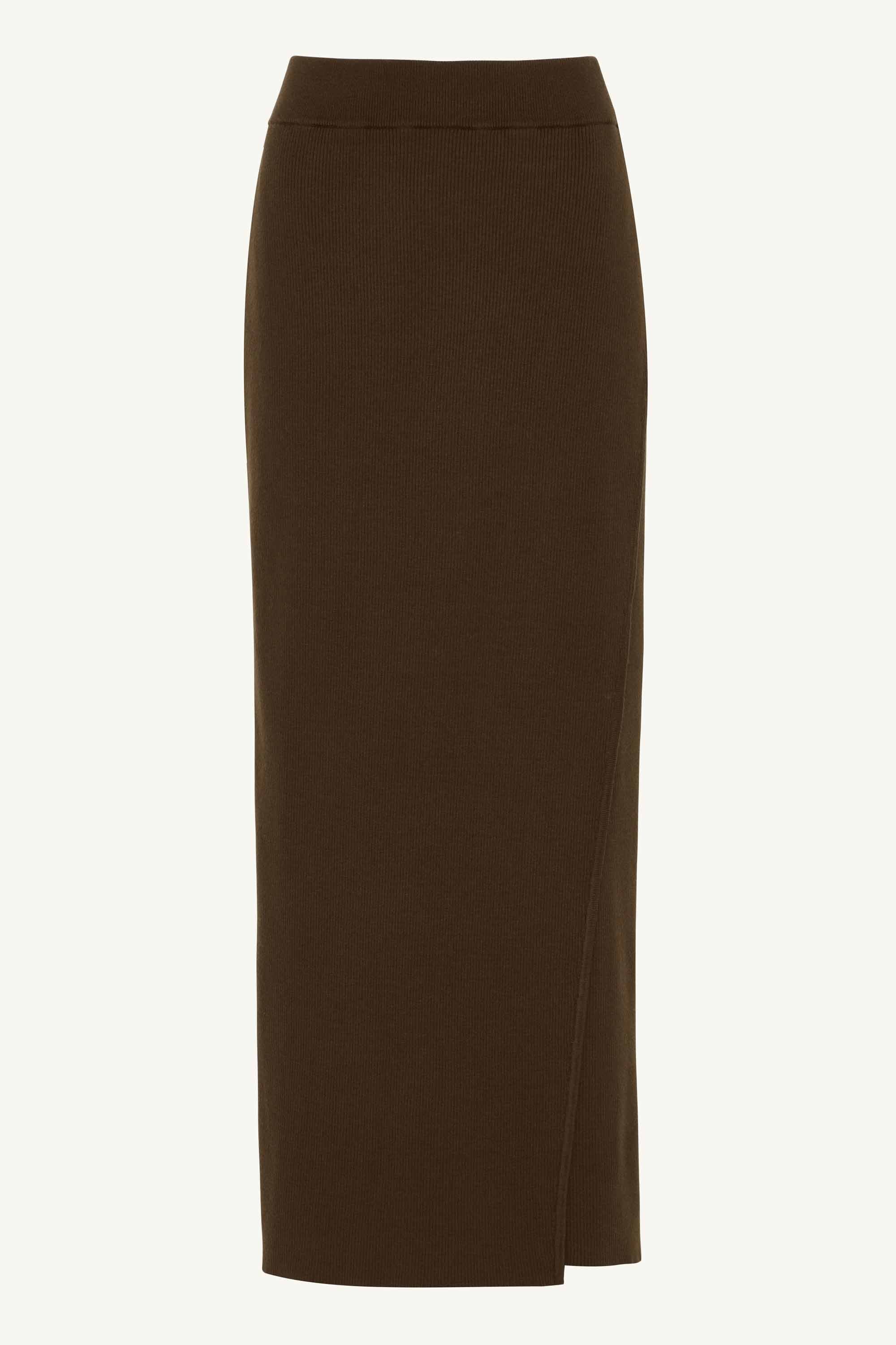 Alara Faux Wrap Knit Maxi Skirt - Chocolate Brown Clothing saigonodysseyhotel 