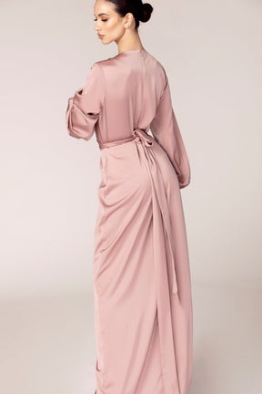 Alessandra Tie Waist Satin Maxi Dress - Dusty Rose Dresses epschoolboard 