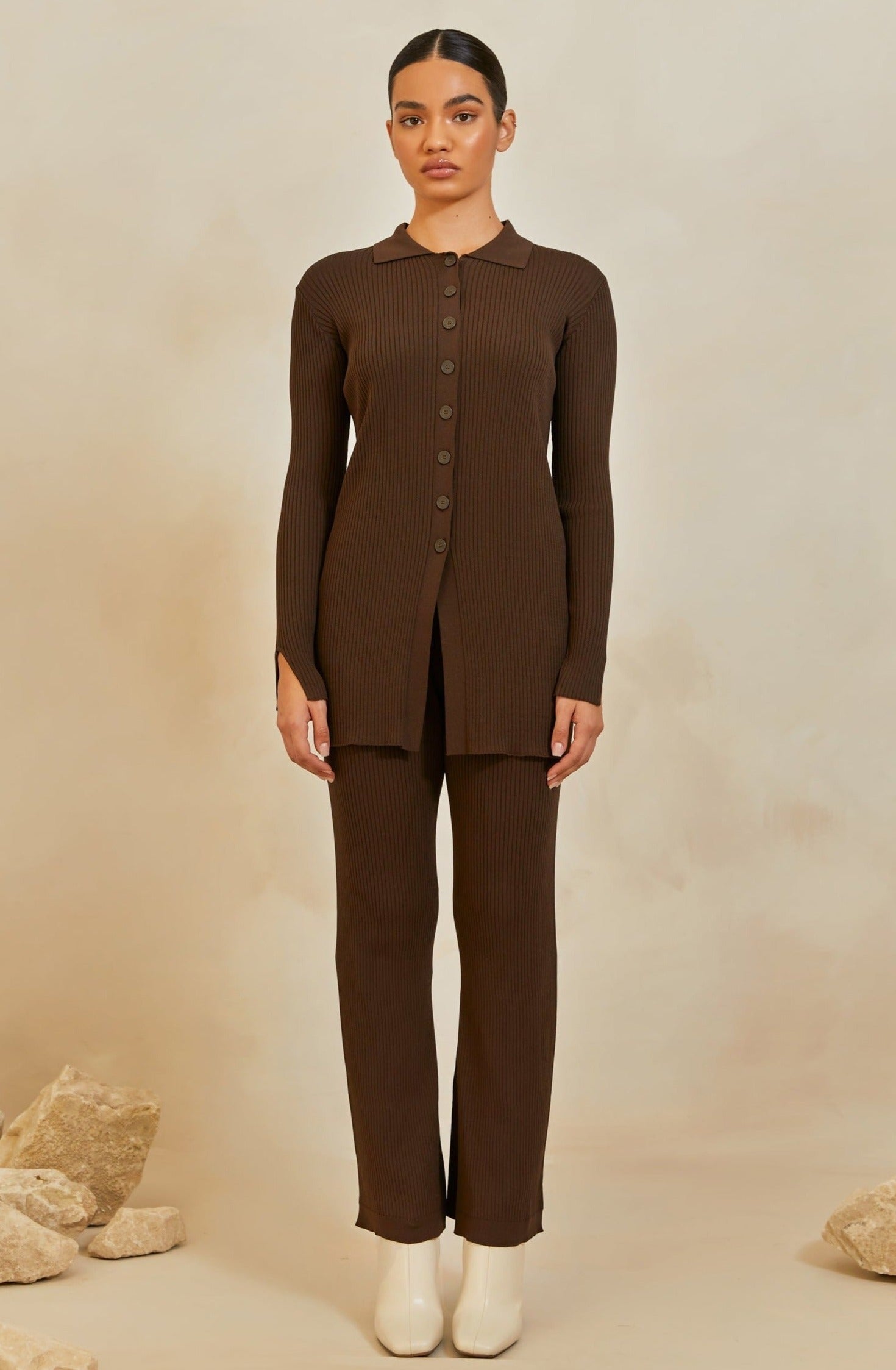 Asma Lite Rib Straight Leg Pants - Java Veiled