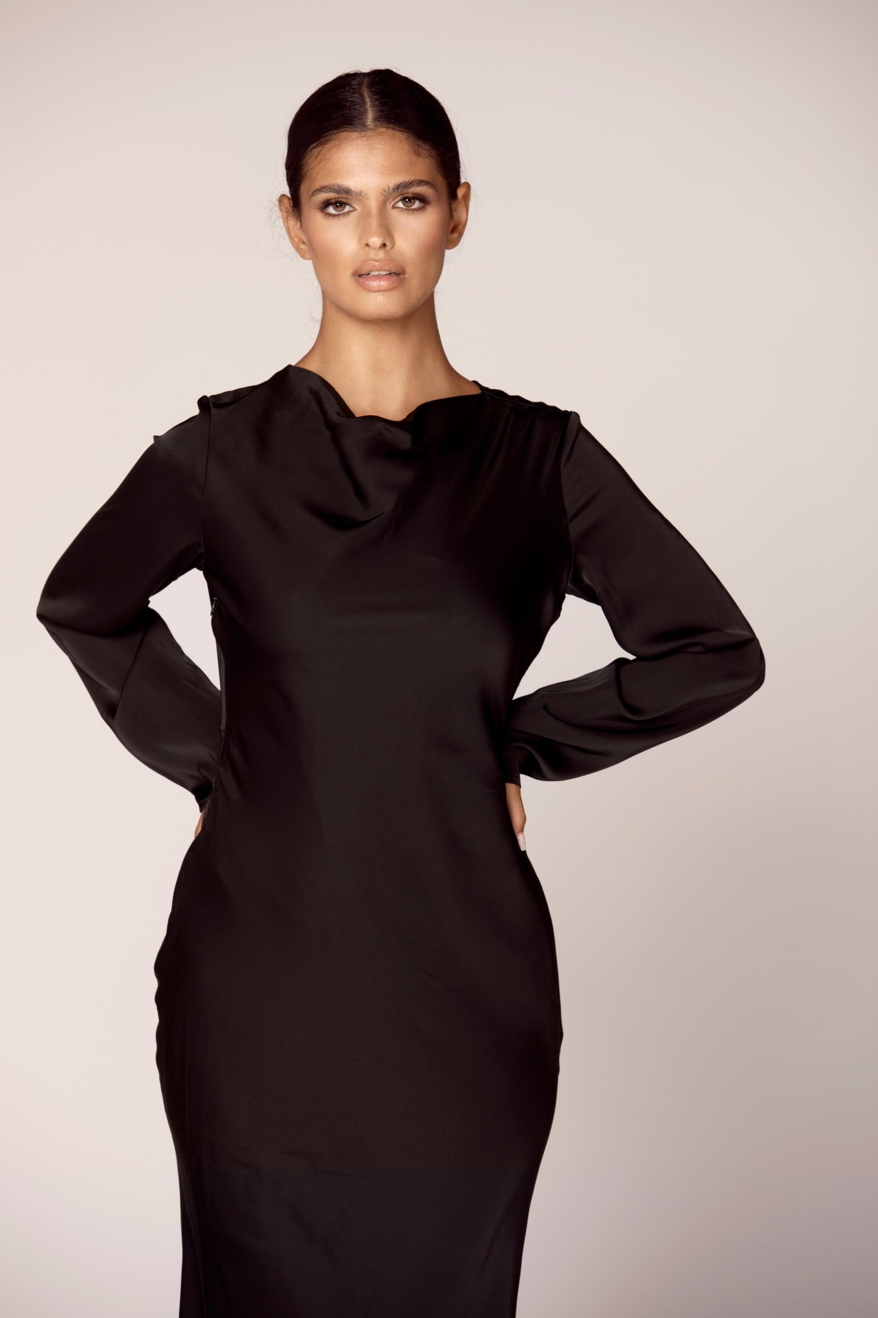 Aysha Satin Maxi Dress - Black Dresses epschoolboard 