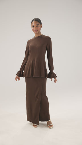 Alara Faux Wrap Knit Maxi Skirt - Chocolate Brown