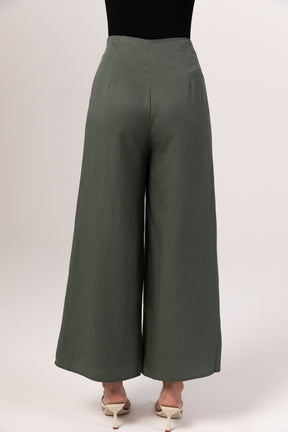 Basma Linen Wide Leg Pants - Teal (Foliage Green) epschoolboard 