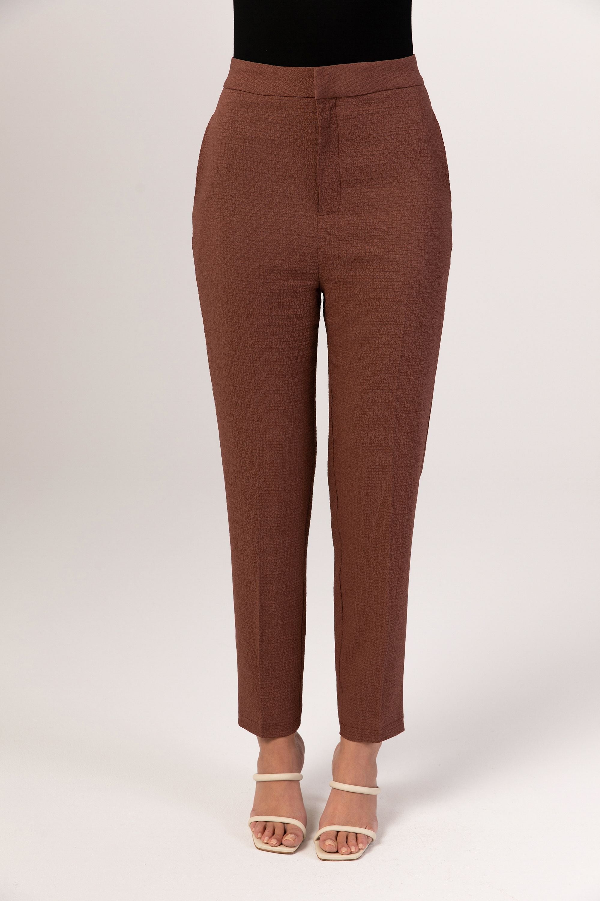 Brown Textured Straight Leg Trousers epschoolboard 