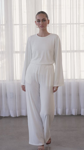 Hannah Ribbed Tunic & Pants Matching Set - White