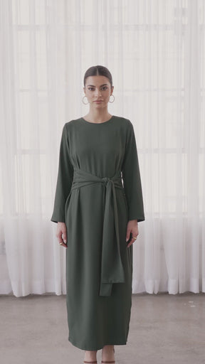 Isabella Tie Waist Maxi Dress - Dark Emerald