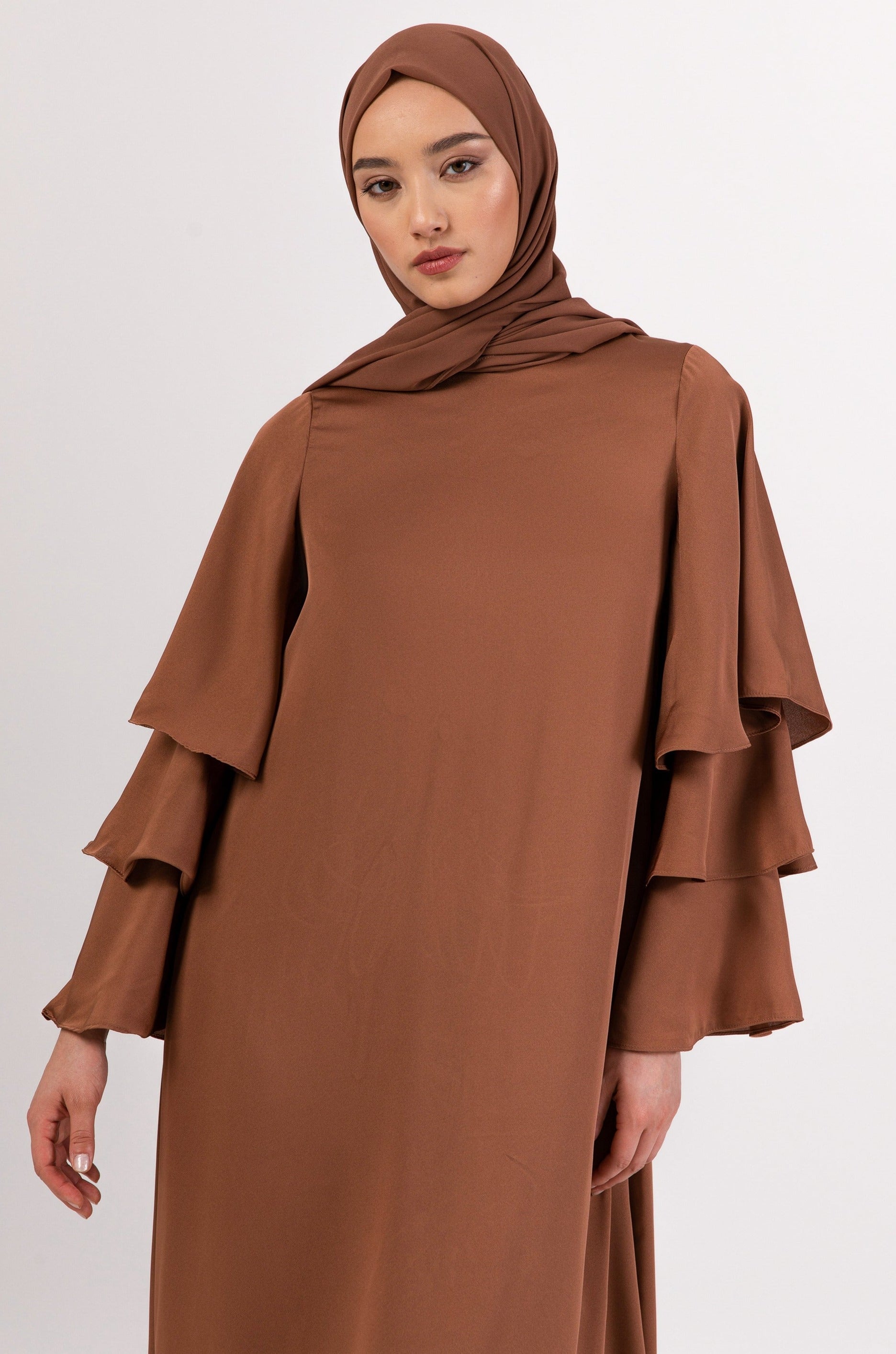 Celia Ruffle Sleeve Maxi Dress - Mushroom Veiled