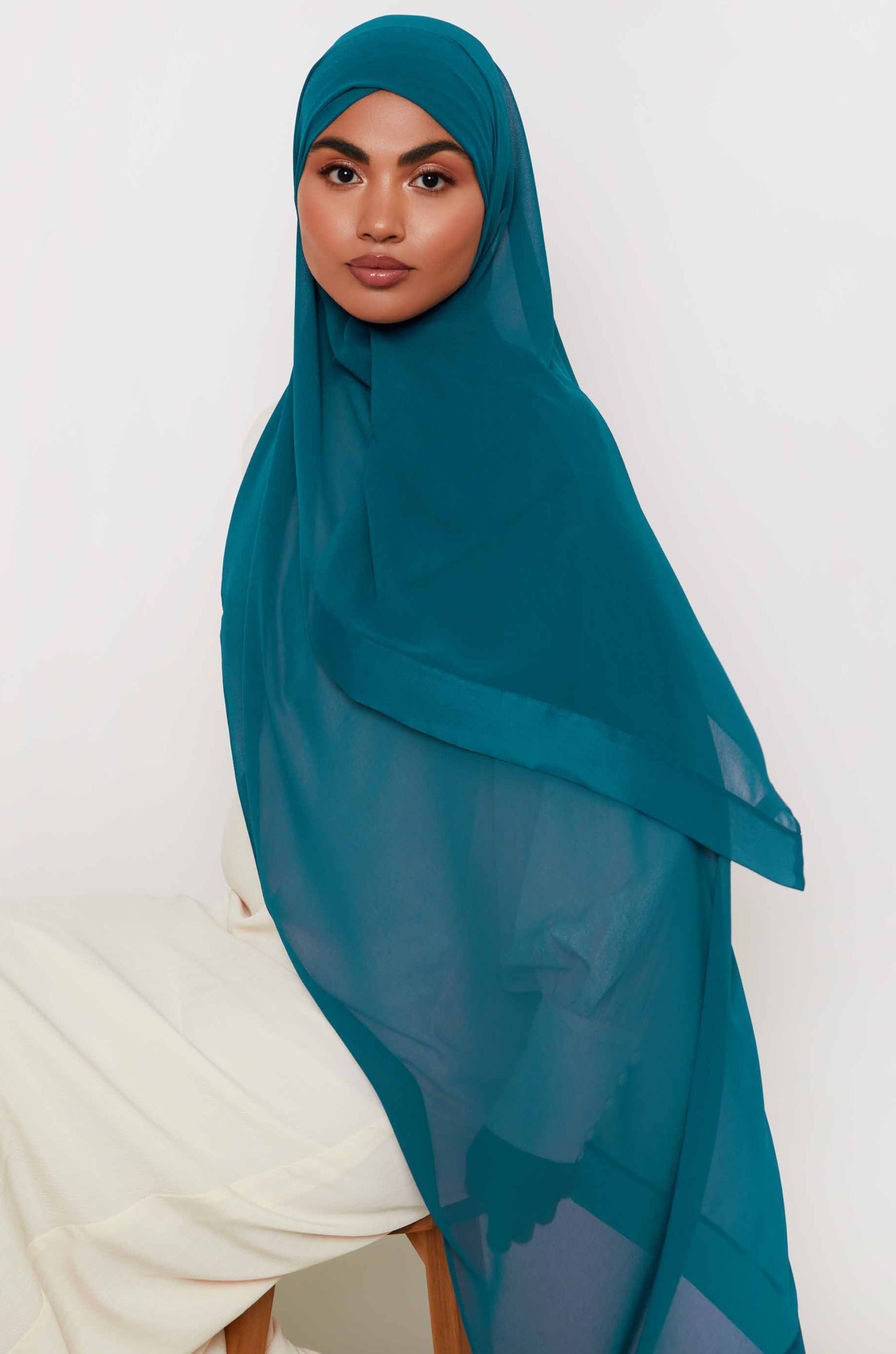 Chiffon Organza Trim Hijab - Deep Lagoon Accessories epschoolboard 