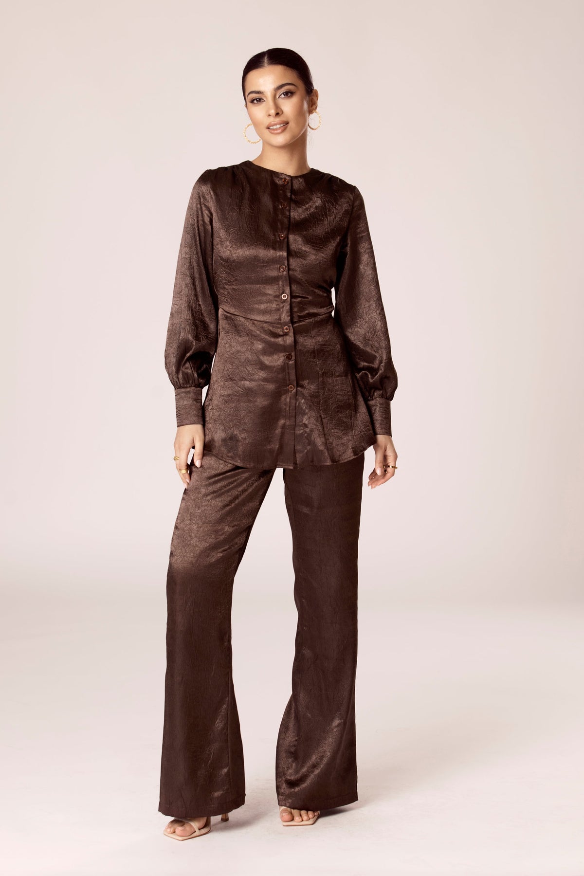Chocolate Brown Button Down Satin Top epschoolboard 