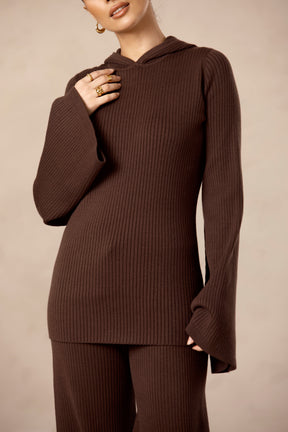 Chocolate Brown Hooded Knit Bell Sleeve Top saigonodysseyhotel 