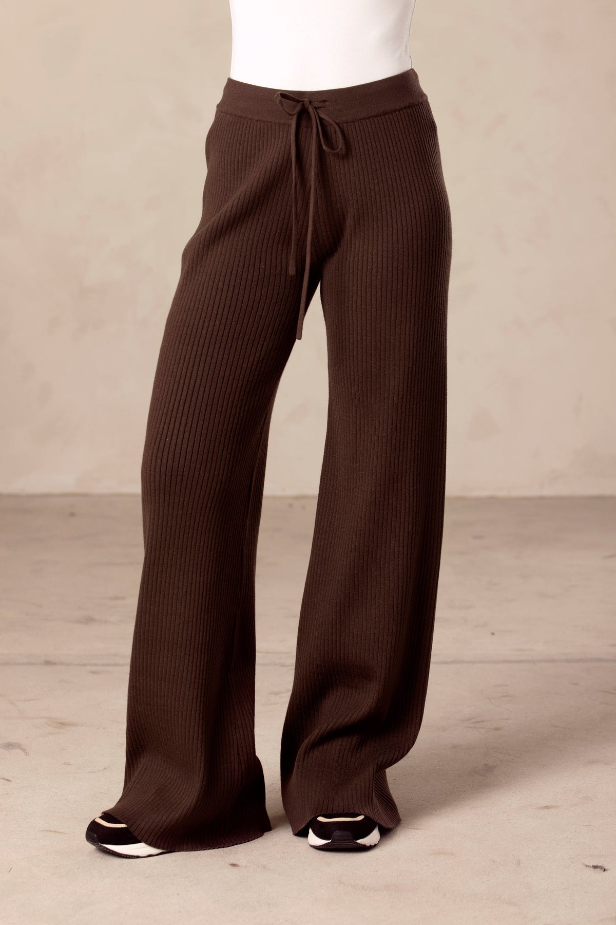 Chocolate Brown Ribbed Knit Wide Leg Pants epschoolboard 