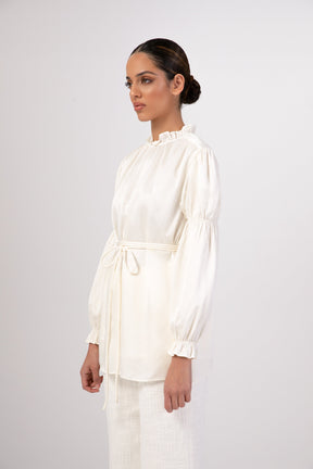 Cinched Sleeve Blouse - Off White epschoolboard 