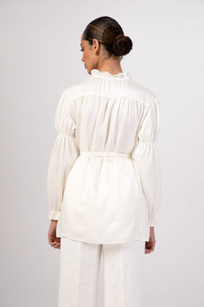 Cinched Sleeve Blouse - Off White epschoolboard 