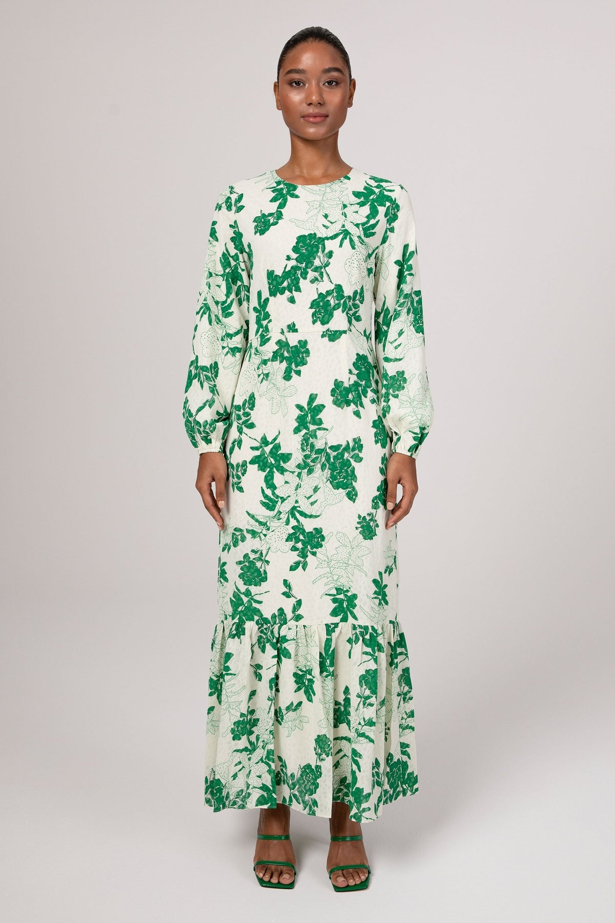 Dalia Green Floral Tiered Maxi Dress saigonodysseyhotel 