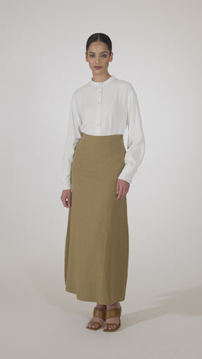 Lubna Linen Maxi Skirt - Green Moss