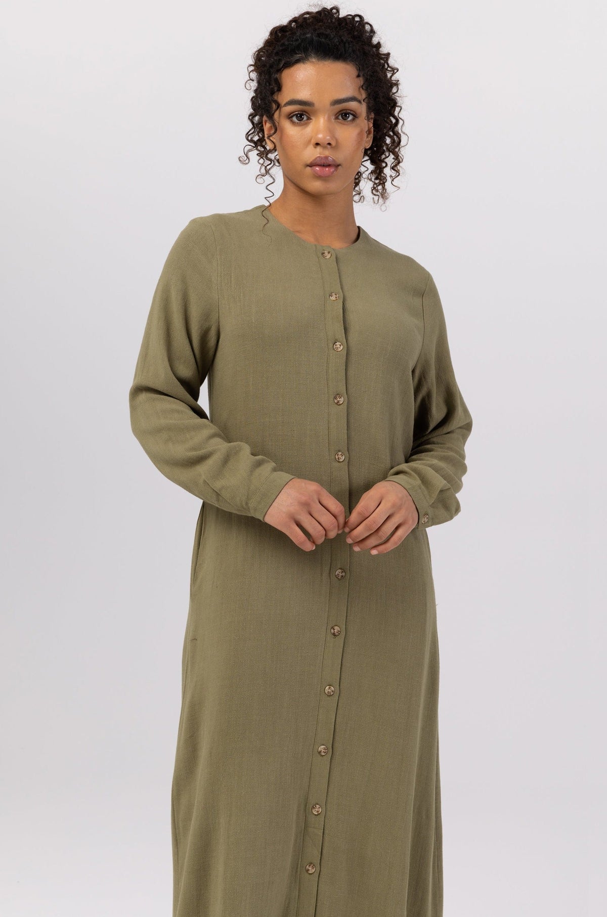 Elham Cotton Linen Maxi Shirt Dress - Avocado saigonodysseyhotel 