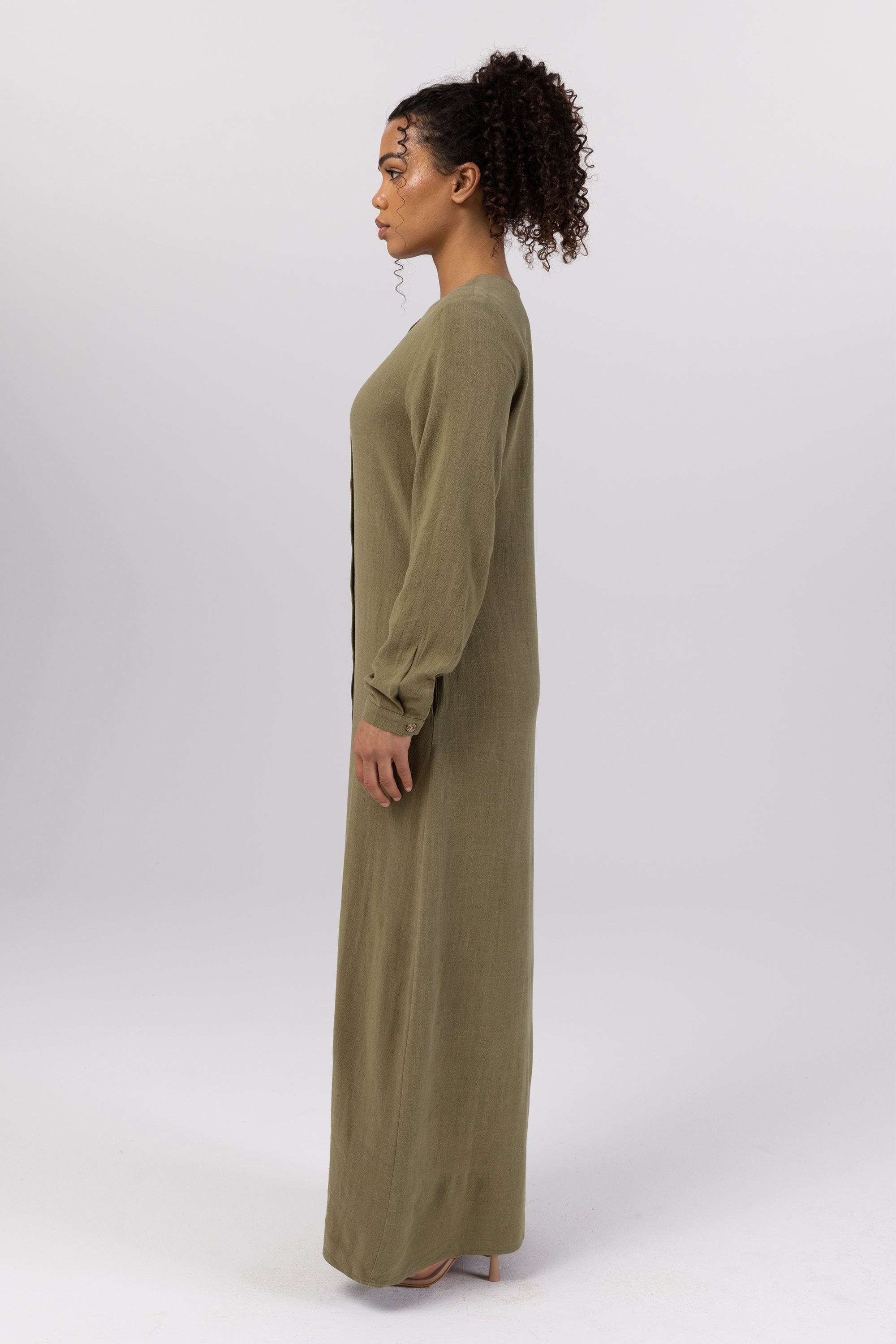 Elham Cotton Linen Maxi Shirt Dress - Avocado epschoolboard 