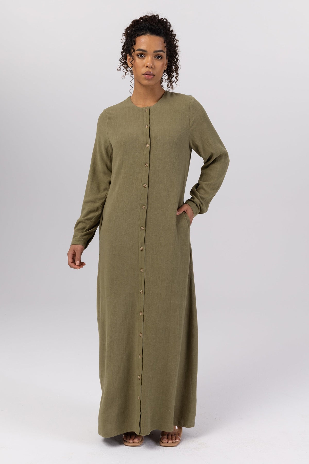 Elham Cotton Linen Maxi Shirt Dress - Avocado saigonodysseyhotel 
