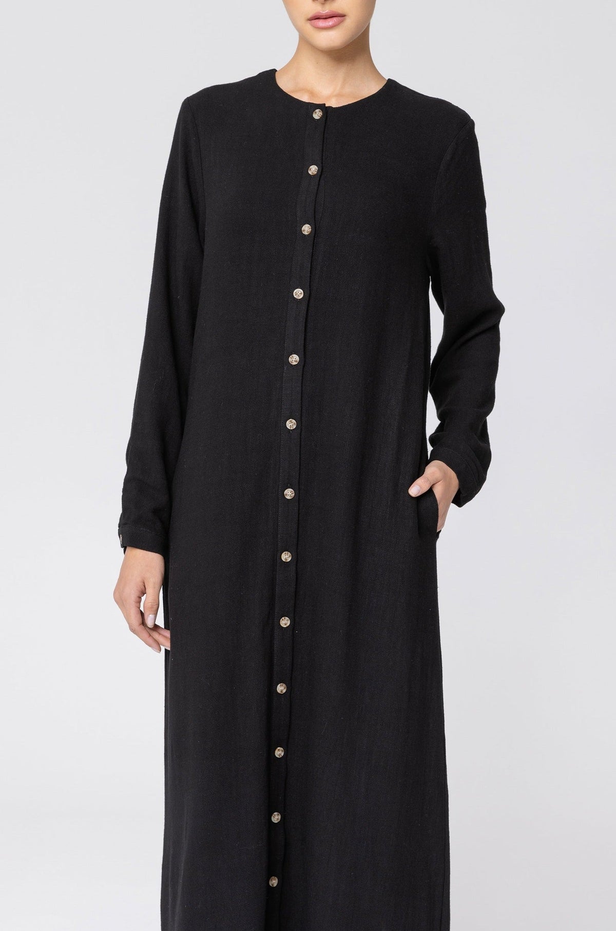 Elham Cotton Linen Maxi Shirt Dress - Black saigonodysseyhotel 