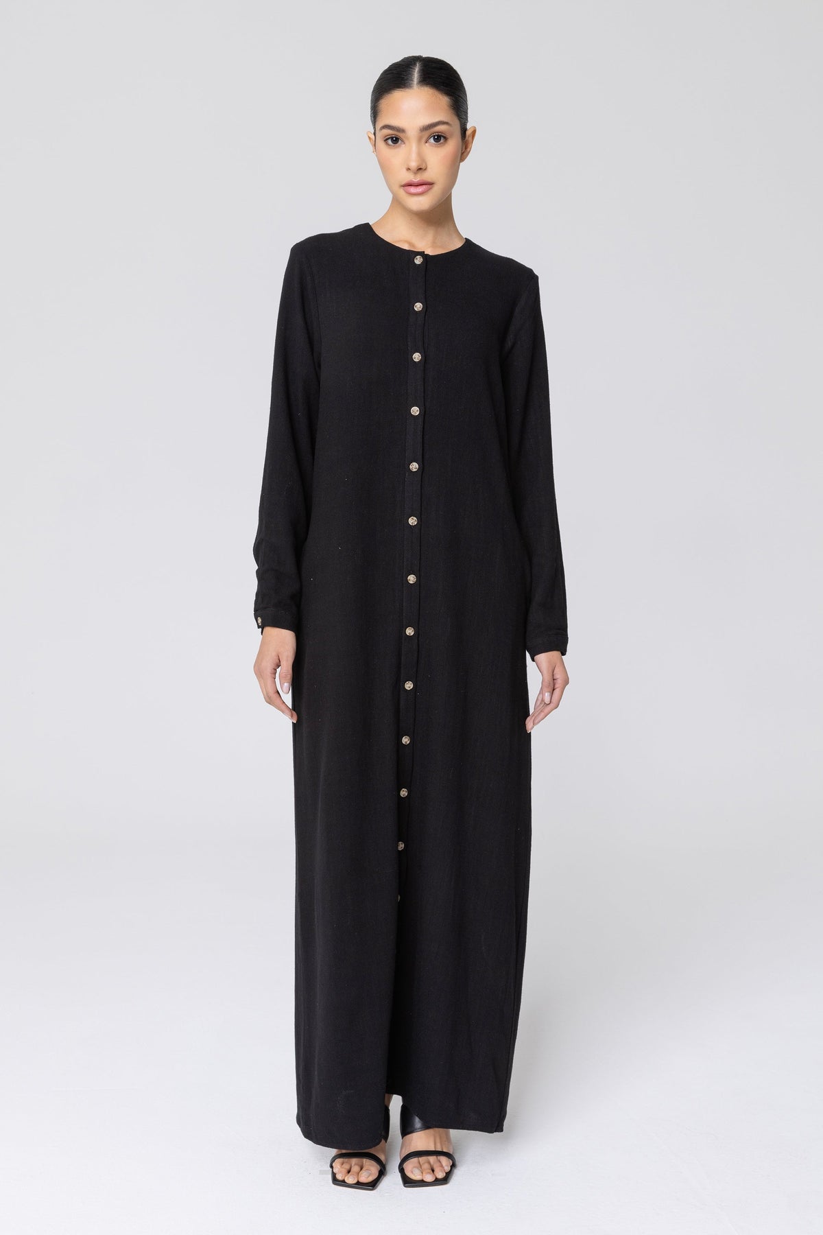 Elham Cotton Linen Maxi Shirt Dress - Black epschoolboard 